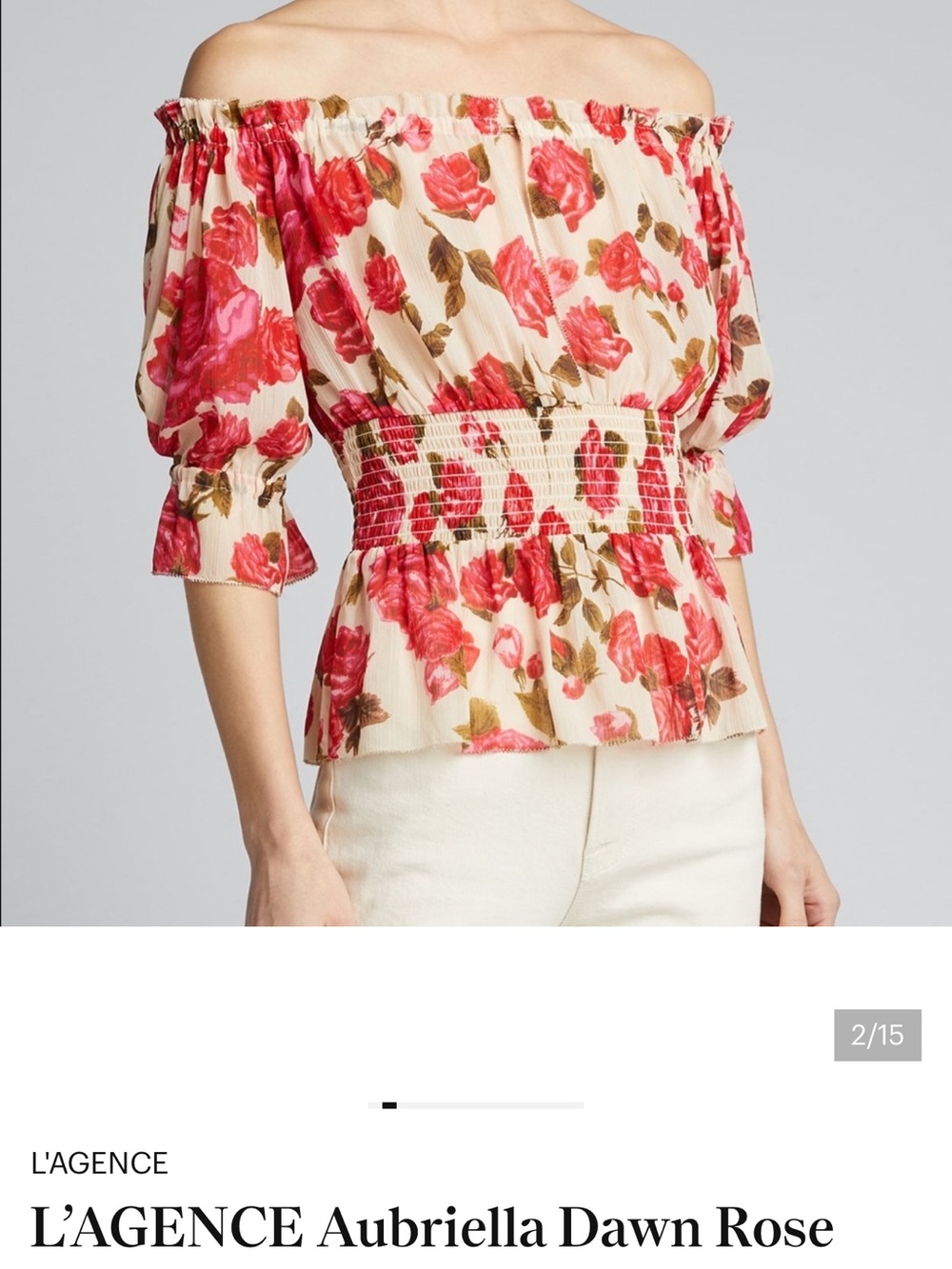 L'AGENCE Aubriella Off-Shoulder Floral Blouse - Cream & Red